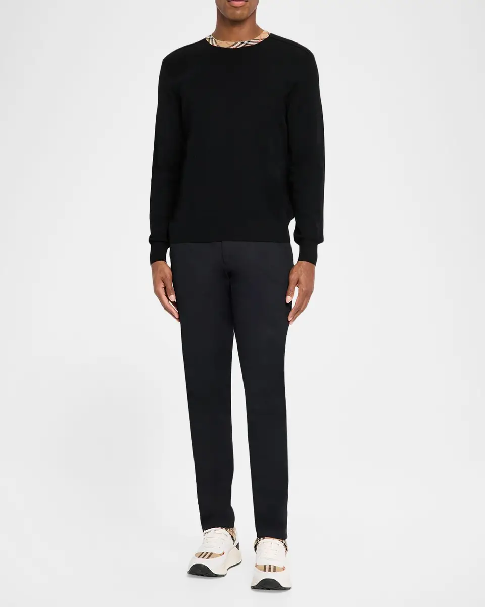 Burberry Men's Check-Trim Wool Crewneck Sweater | Thumbnail 2 Burberry Men's Check-Trim Wool Crewneck Sweater | Thumbnail 2