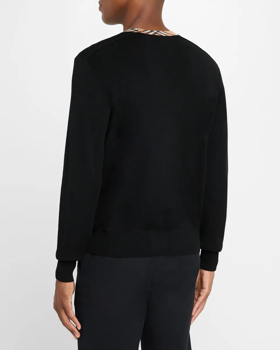 Burberry Men's Check-Trim Wool Crewneck Sweater | Thumbnail 3 Burberry Men's Check-Trim Wool Crewneck Sweater | Thumbnail 3