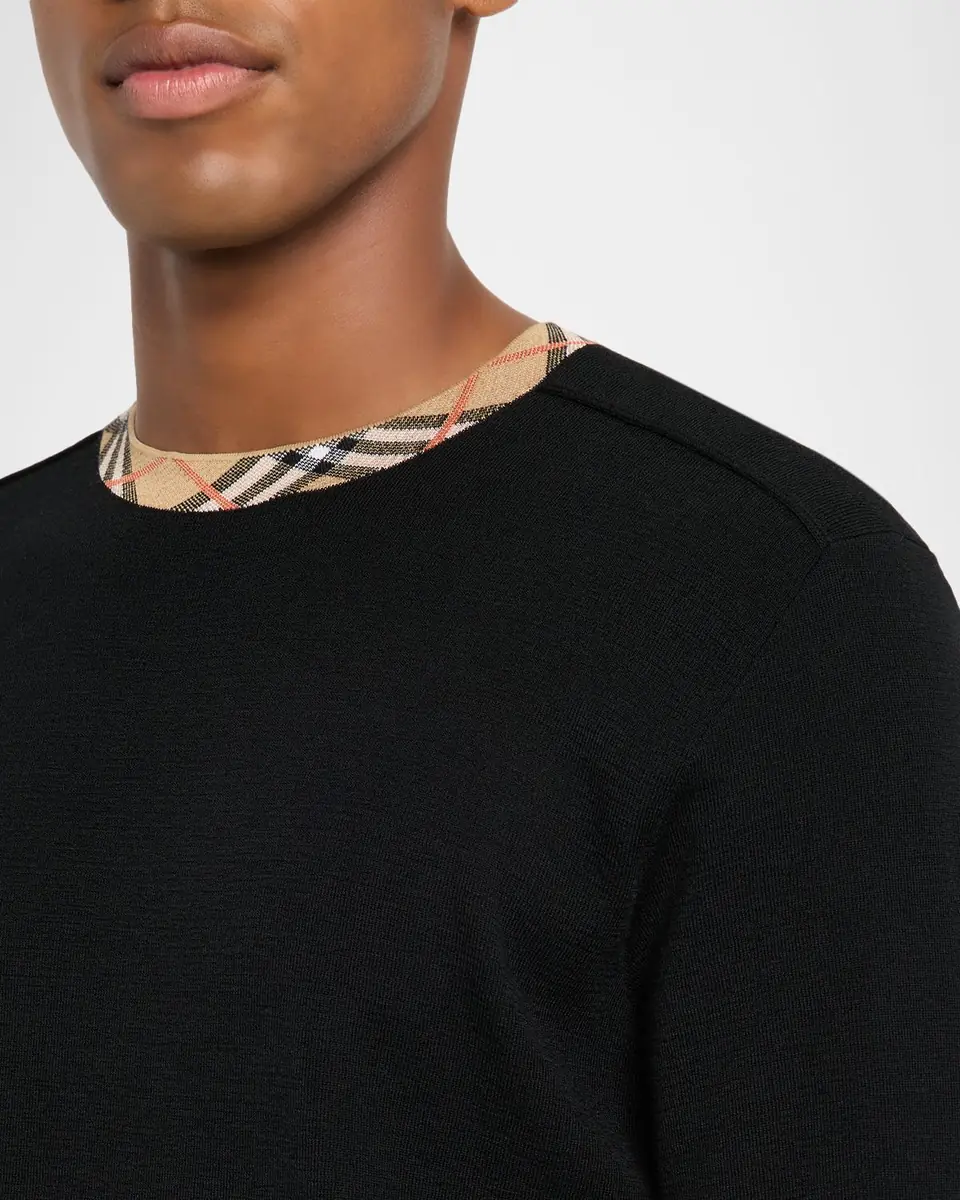 Burberry Men's Check-Trim Wool Crewneck Sweater | Thumbnail 5 Burberry Men's Check-Trim Wool Crewneck Sweater | Thumbnail 5