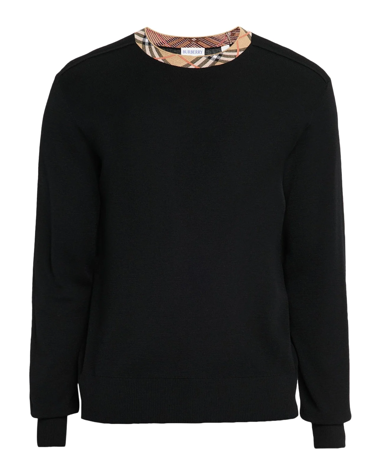 Men's Check-Trim Wool Crewneck Sweater Men's Check-Trim Wool Crewneck Sweater