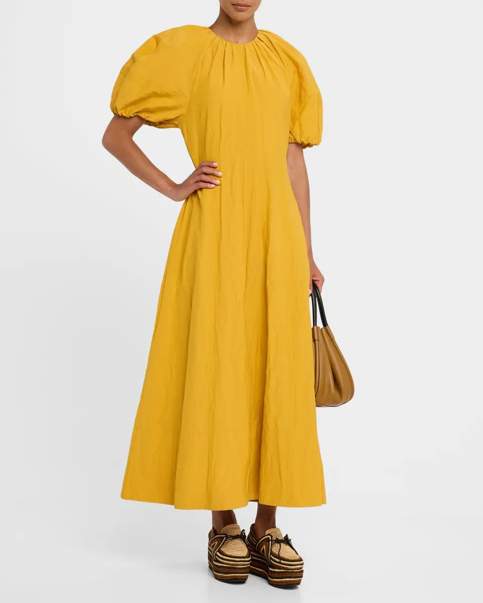 Apiece Apart Antonella Blouson-Sleeve Ruched Maxi Dress | Thumbnail 3 Apiece Apart Antonella Blouson-Sleeve Ruched Maxi Dress | Thumbnail 3