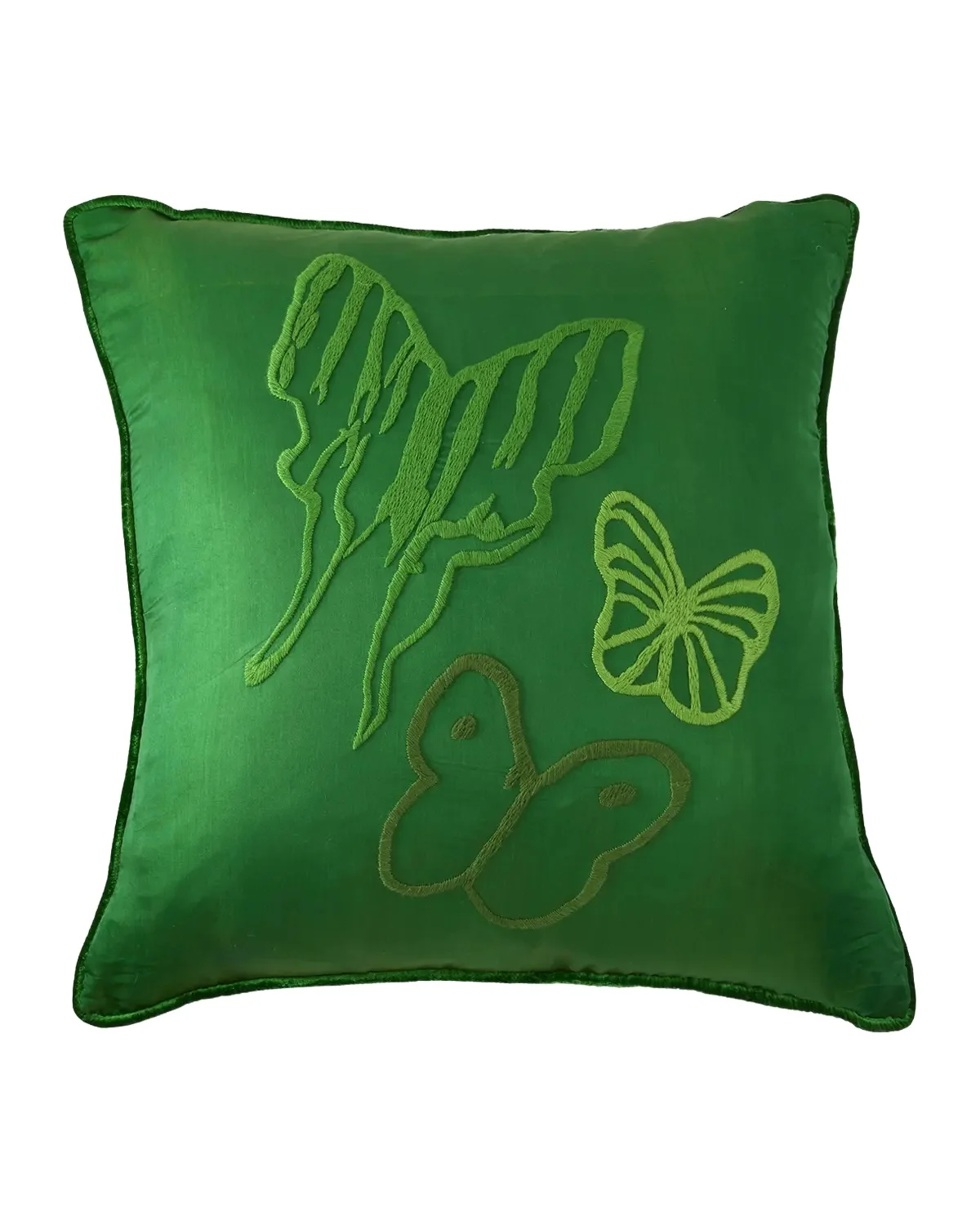Hunt Slonem Hand-Embroidered Silk Pillow with Velvet Back, 22" Square