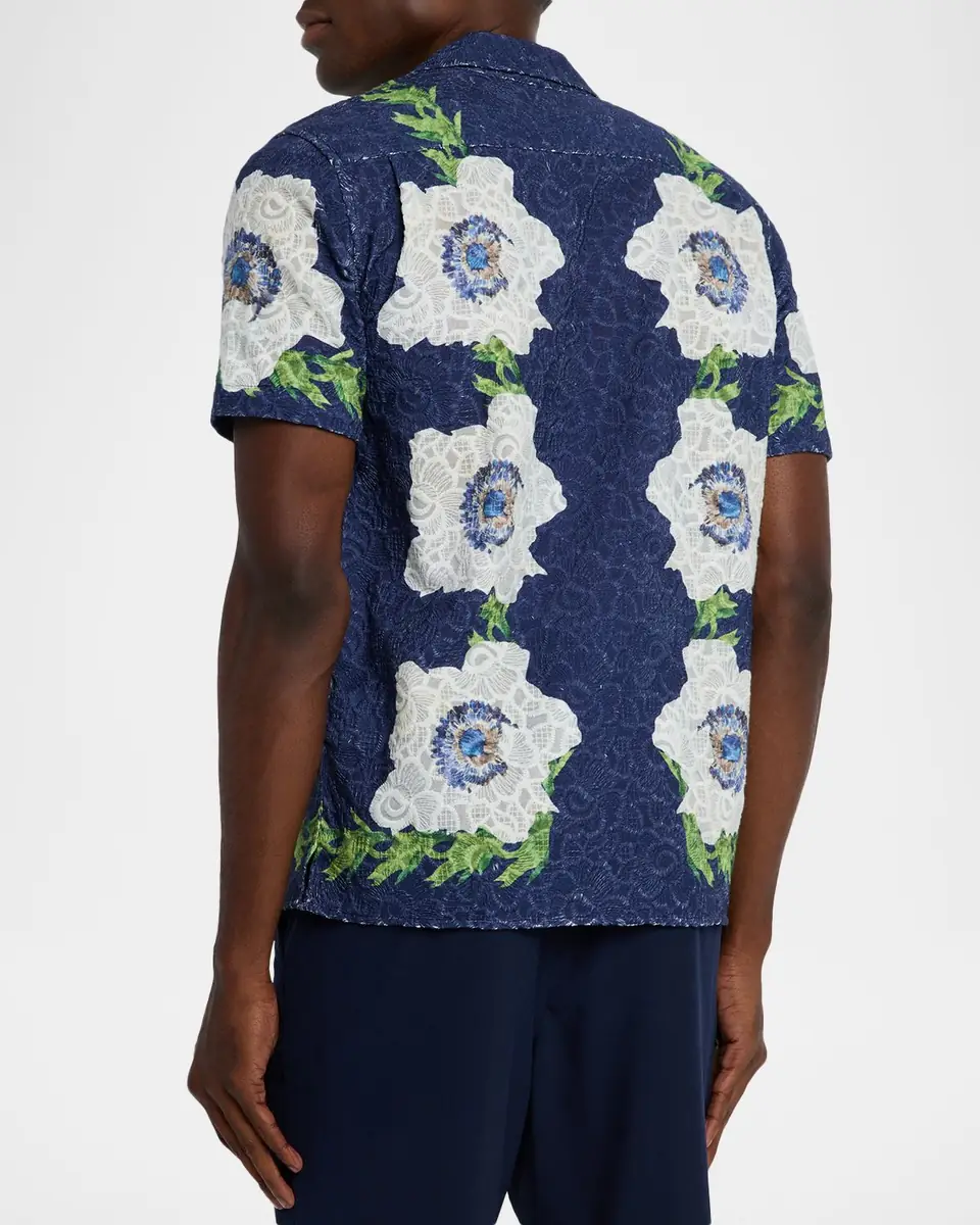 Orlebar Brown Men's Broderie Anglaise Embroidered Relaxed-Fit Camp Shirt | Thumbnail 3