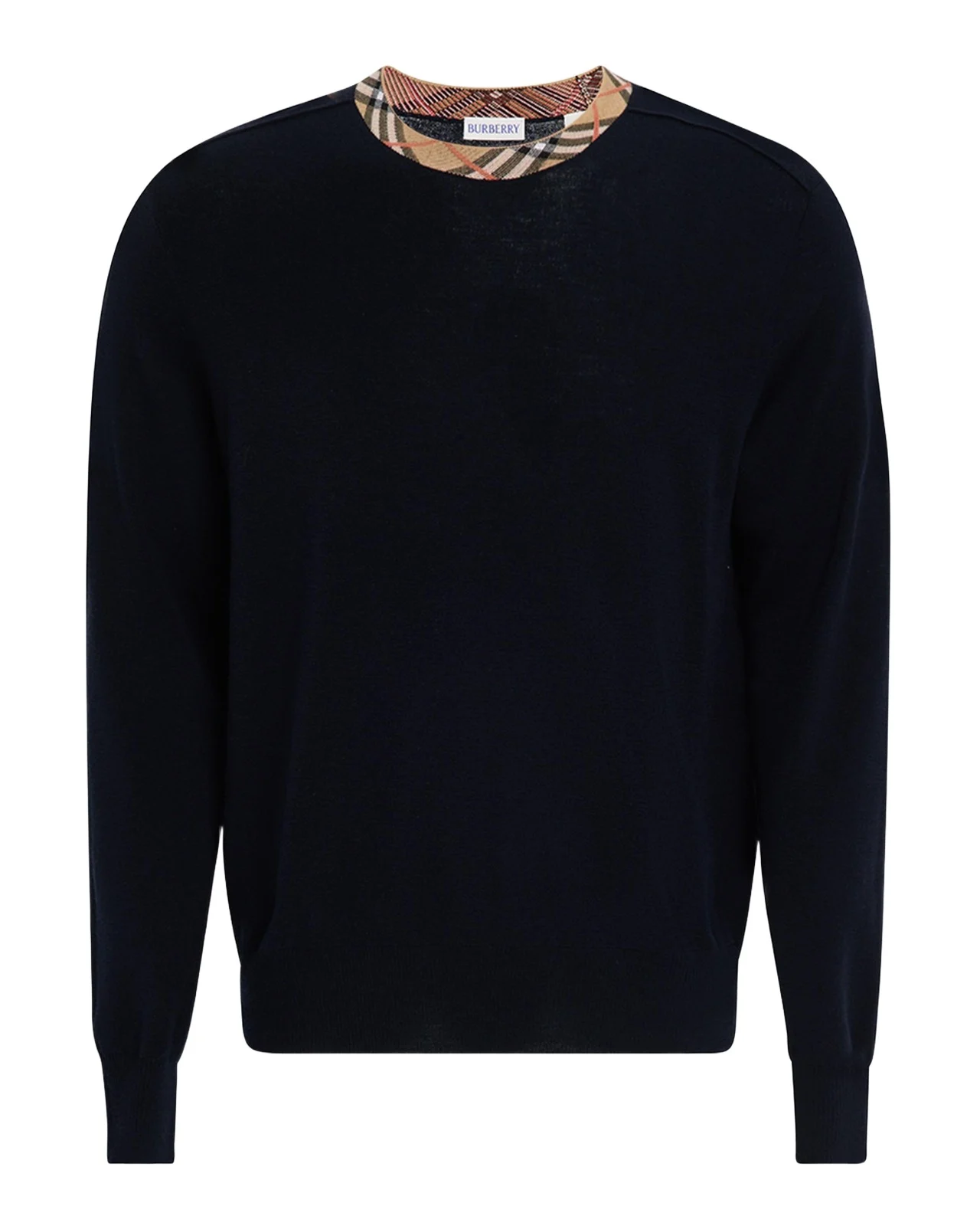 Men's Wool Knit Check-Trim Crewneck Sweater Men's Wool Knit Check-Trim Crewneck Sweater