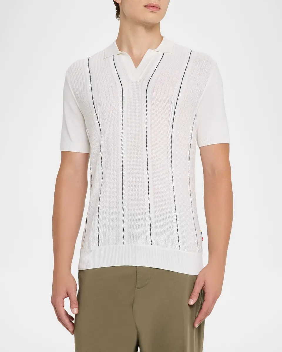 Orlebar Brown Men's Chevron Stripe Tailored Fit Johnny Collar Polo Shirt | Thumbnail 4 Orlebar Brown Men's Chevron Stripe Tailored Fit Johnny Collar Polo Shirt | Thumbnail 4