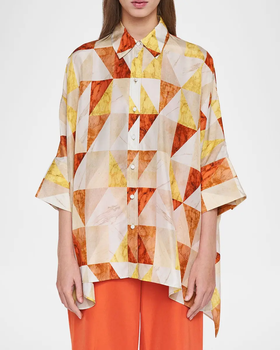 Joseph Arcole Marble-Print Habotai Silk Blouse | Thumbnail 3 Joseph Arcole Marble-Print Habotai Silk Blouse | Thumbnail 3