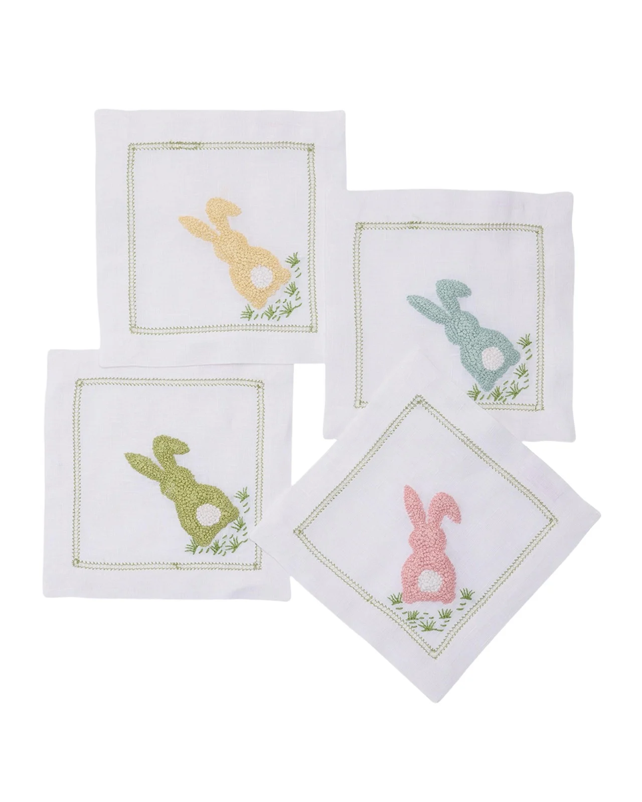 Deborah Rhodes Cottontail Embroidered Cocktail Napkins, Set of 4
