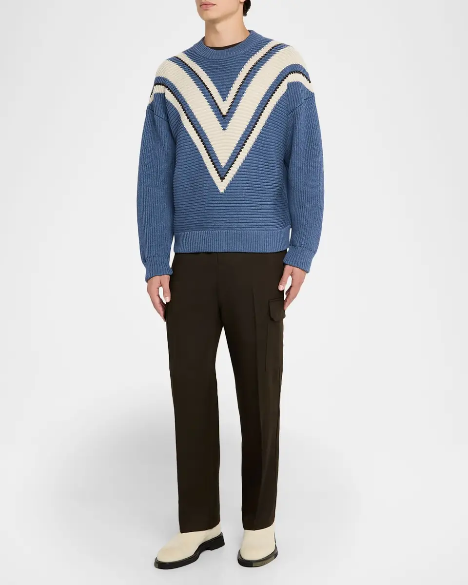 Golden Goose Men's Journey Wool Jacquard V-Style Crewneck Sweater | Thumbnail 2 Golden Goose Men's Journey Wool Jacquard V-Style Crewneck Sweater | Thumbnail 2