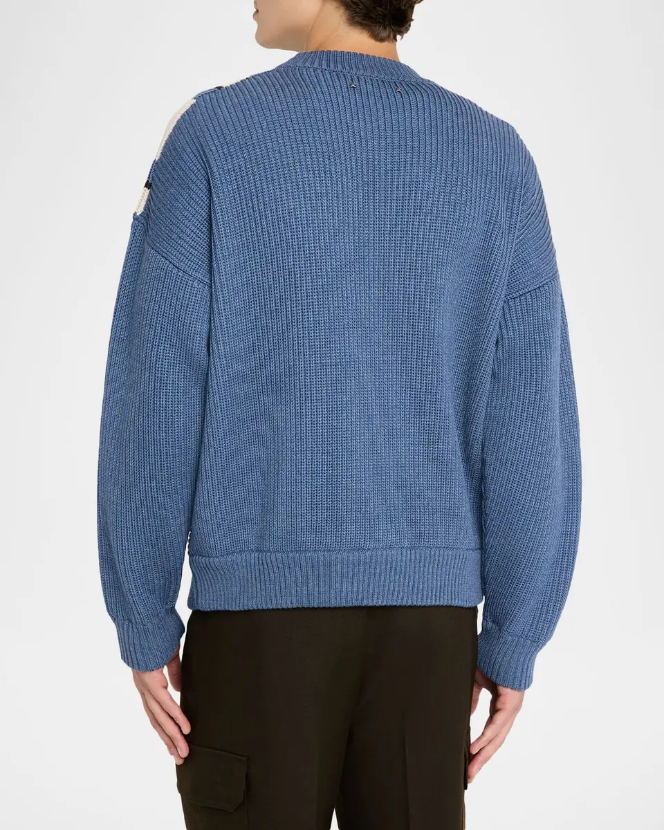 Golden Goose Men's Journey Wool Jacquard V-Style Crewneck Sweater | Thumbnail 3 Golden Goose Men's Journey Wool Jacquard V-Style Crewneck Sweater | Thumbnail 3
