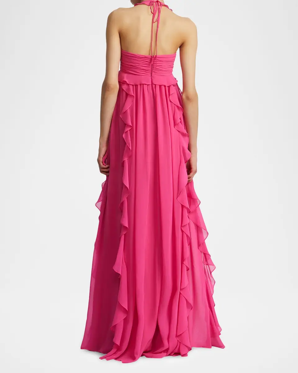 BCBGMAXAZRIA Ruffle Chiffon Halter Gown | Thumbnail 3 BCBGMAXAZRIA Ruffle Chiffon Halter Gown | Thumbnail 3