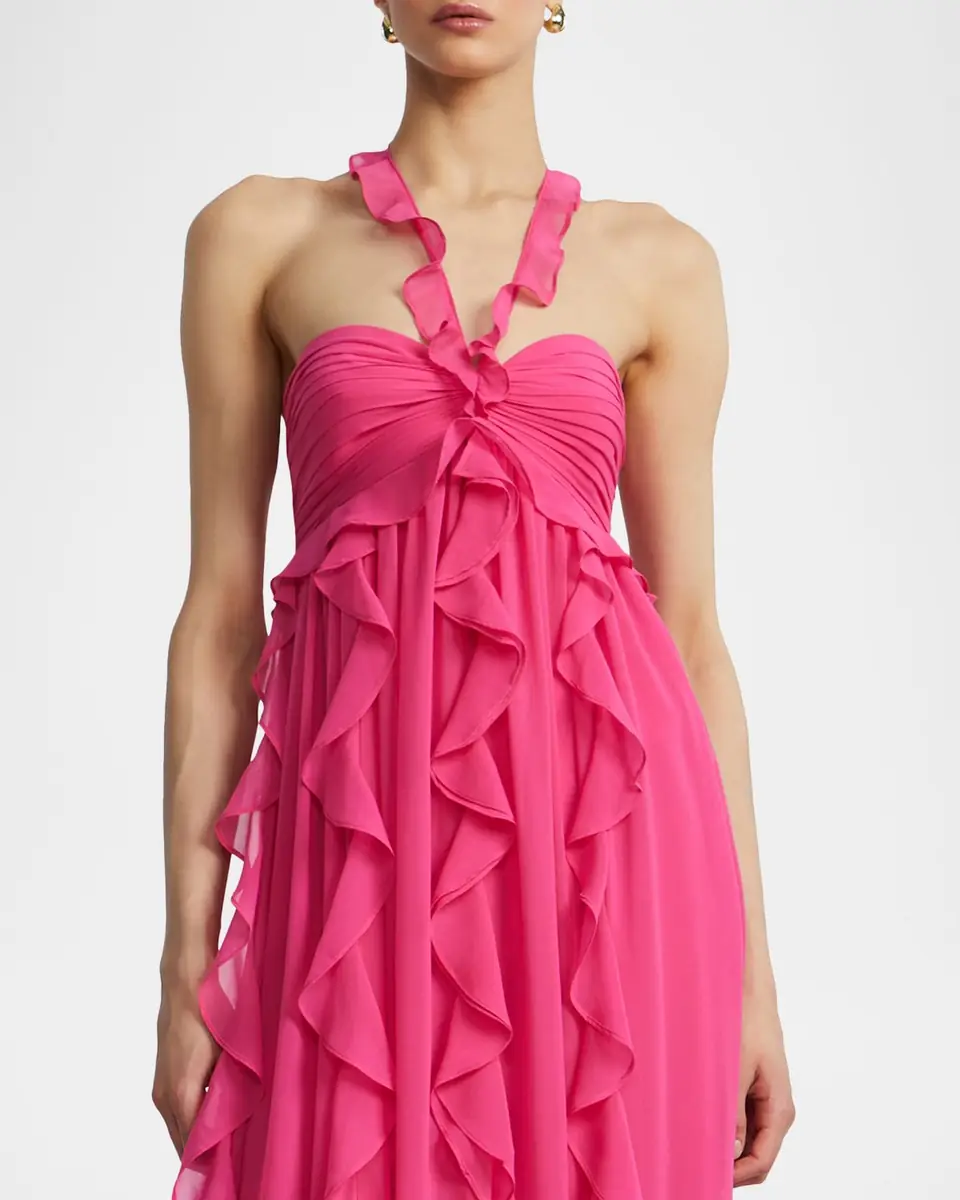 BCBGMAXAZRIA Ruffle Chiffon Halter Gown | Thumbnail 4 BCBGMAXAZRIA Ruffle Chiffon Halter Gown | Thumbnail 4