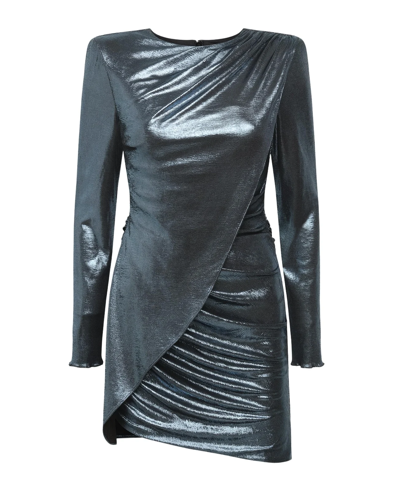 Metallic Wrap-Front Mini Dress