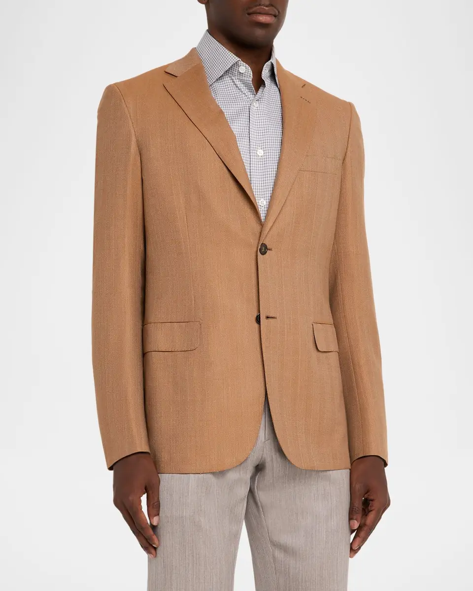 Brioni Men's Single-Breasted Herringbone Blazer | Thumbnail 4 Brioni Men's Single-Breasted Herringbone Blazer | Thumbnail 4