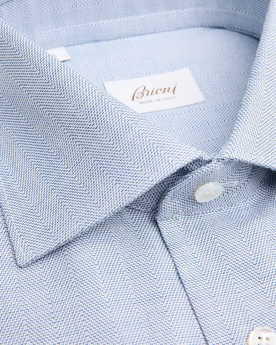 Brioni Men's Cotton Herringbone Dress Shirt | Thumbnail 2