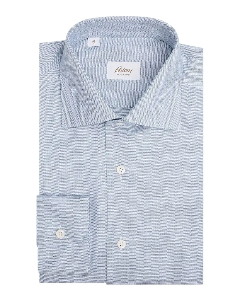Brioni Men's Cotton Herringbone Dress Shirt | Image 1 Brioni Men's Cotton Herringbone Dress Shirt | Image 1