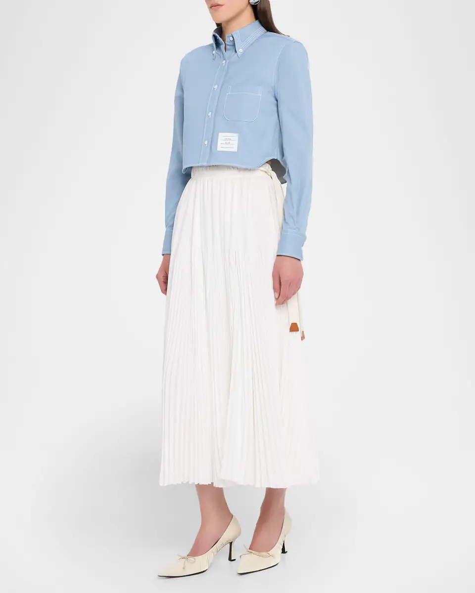 Thom Browne Long-Sleeve Denim Crop Button-Down Shirt | Thumbnail 2 Thom Browne Long-Sleeve Denim Crop Button-Down Shirt | Thumbnail 2