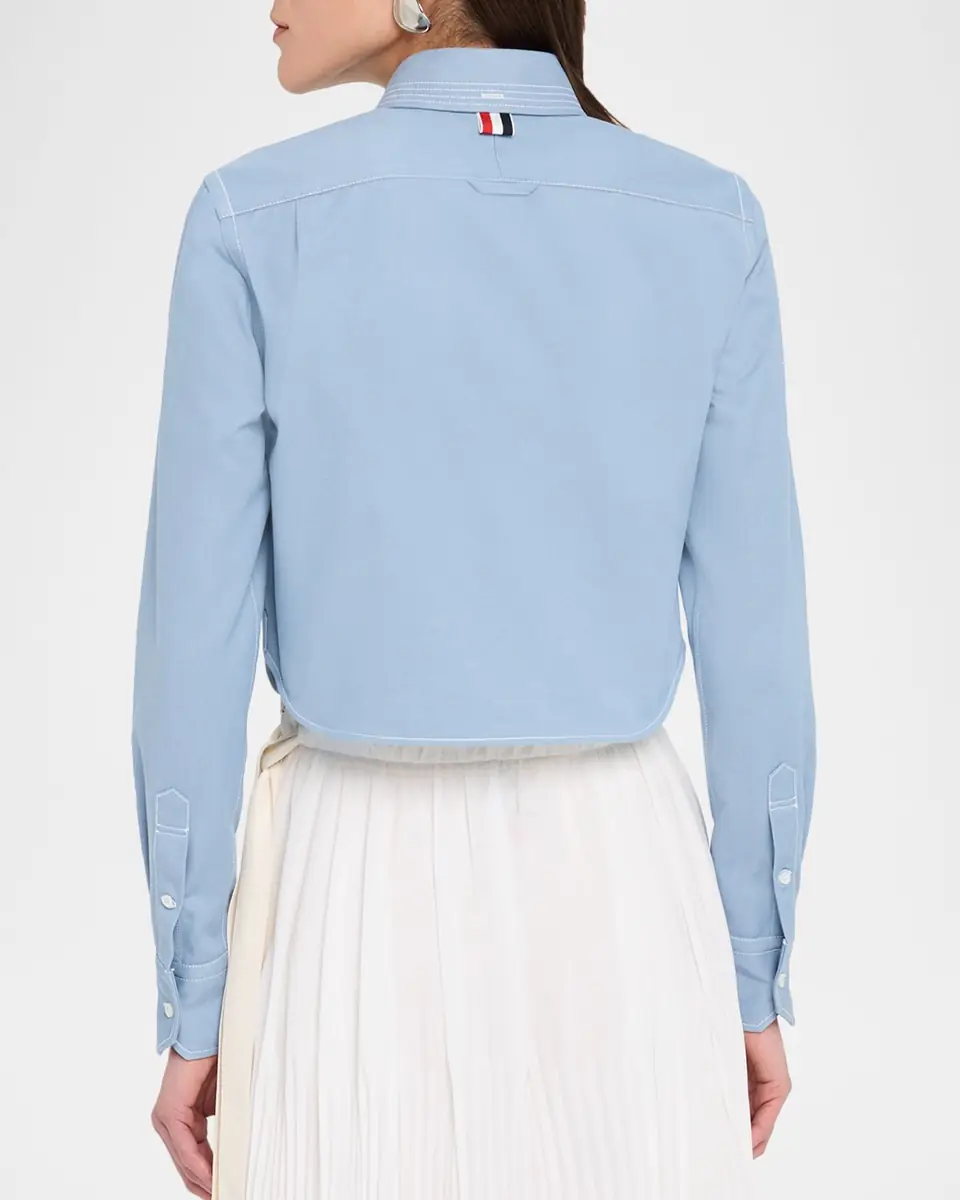 Thom Browne Long-Sleeve Denim Crop Button-Down Shirt | Thumbnail 3 Thom Browne Long-Sleeve Denim Crop Button-Down Shirt | Thumbnail 3