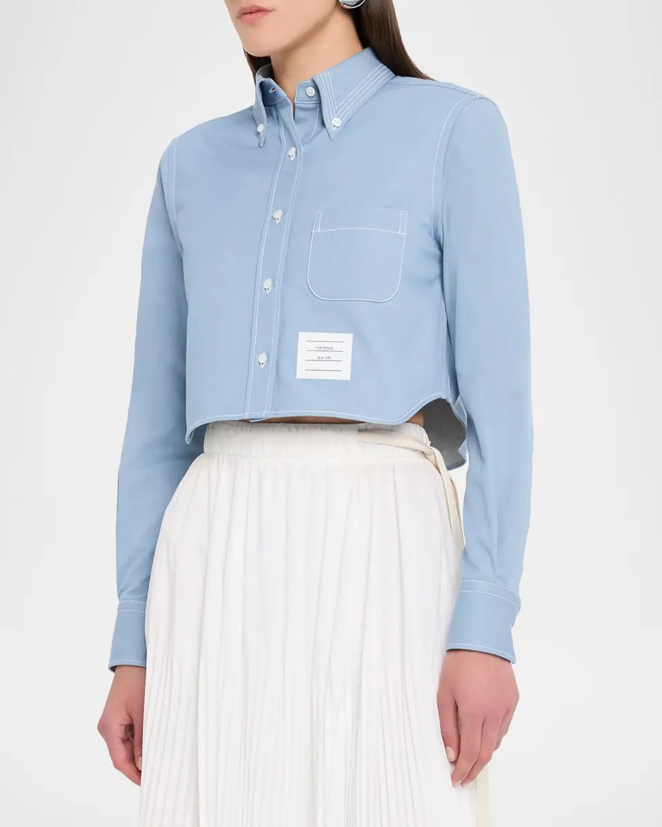 Thom Browne Long-Sleeve Denim Crop Button-Down Shirt | Thumbnail 4 Thom Browne Long-Sleeve Denim Crop Button-Down Shirt | Thumbnail 4