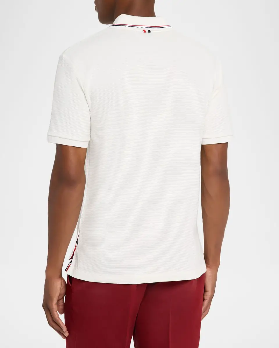 Thom Browne Men's Grosgrain-Trim Waffle Knit Polo Shirt | Thumbnail 3 Thom Browne Men's Grosgrain-Trim Waffle Knit Polo Shirt | Thumbnail 3