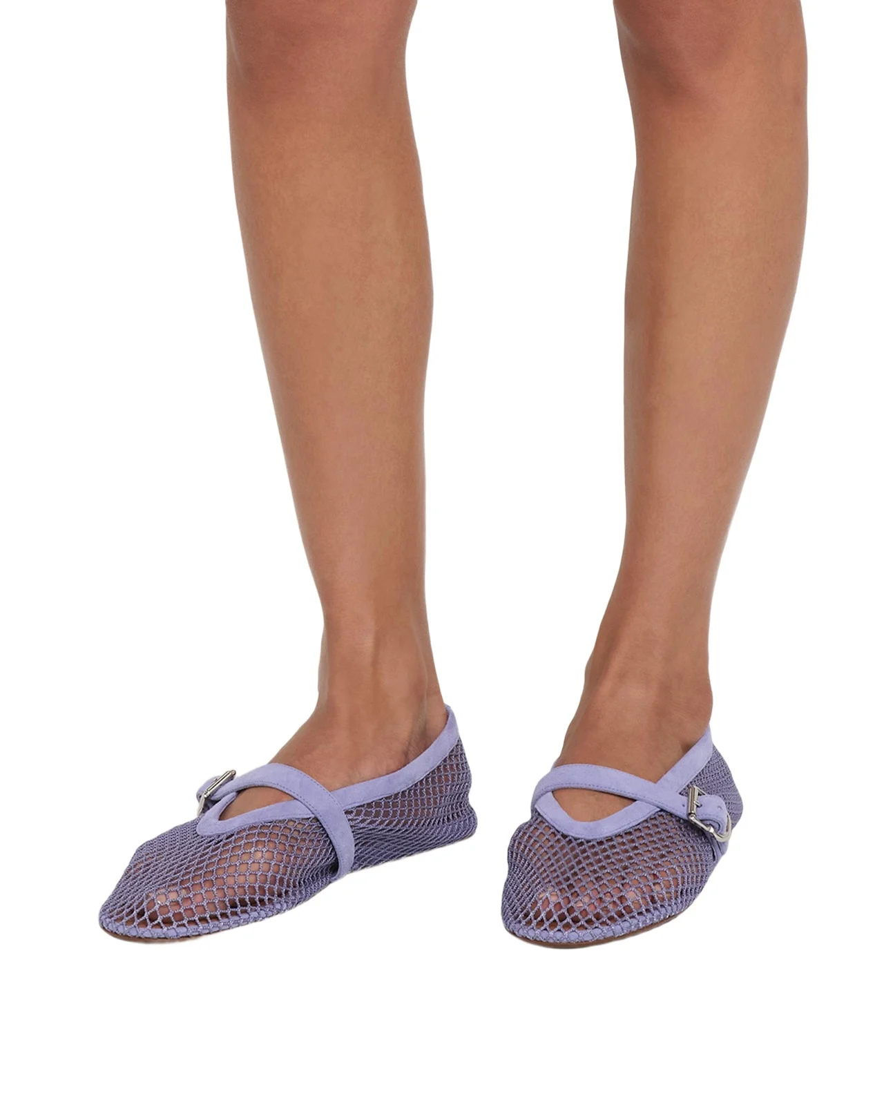Mesh Mary Jane Suede Ballerina Flats