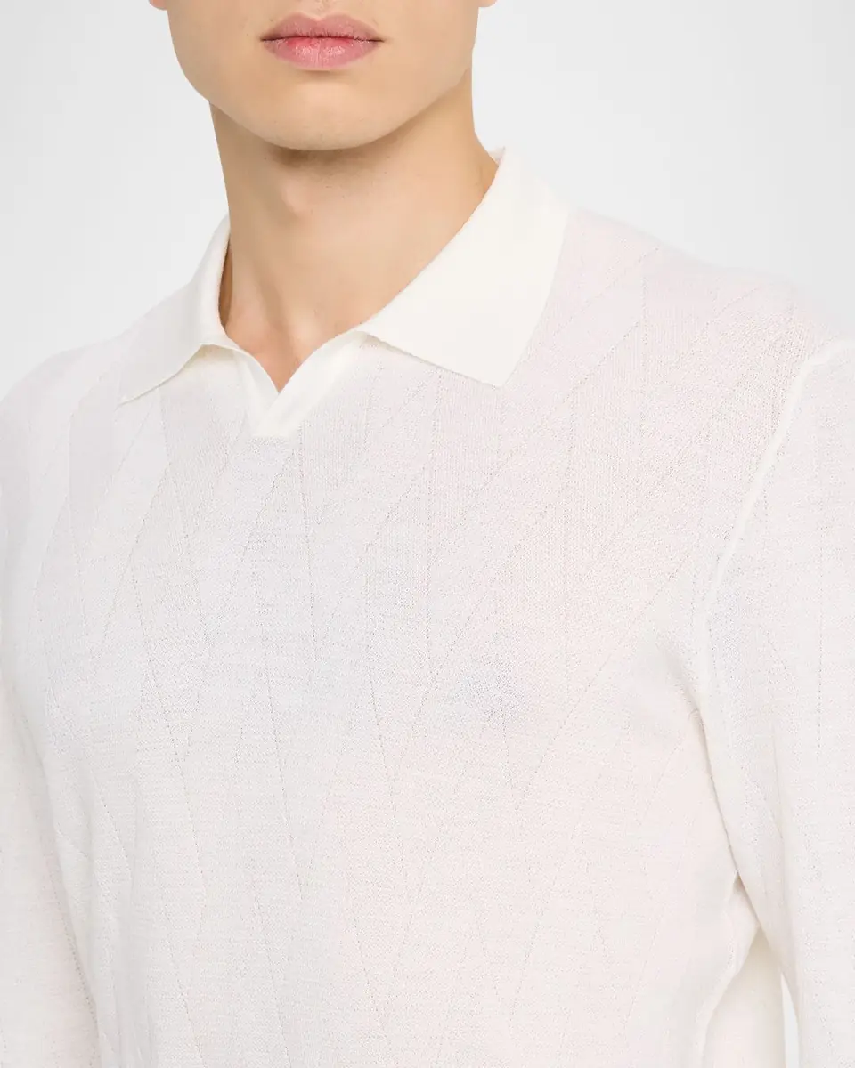 Boglioli Men's Wool Chevron-Knit Johnny Collar Polo Sweater | Thumbnail 5 Boglioli Men's Wool Chevron-Knit Johnny Collar Polo Sweater | Thumbnail 5
