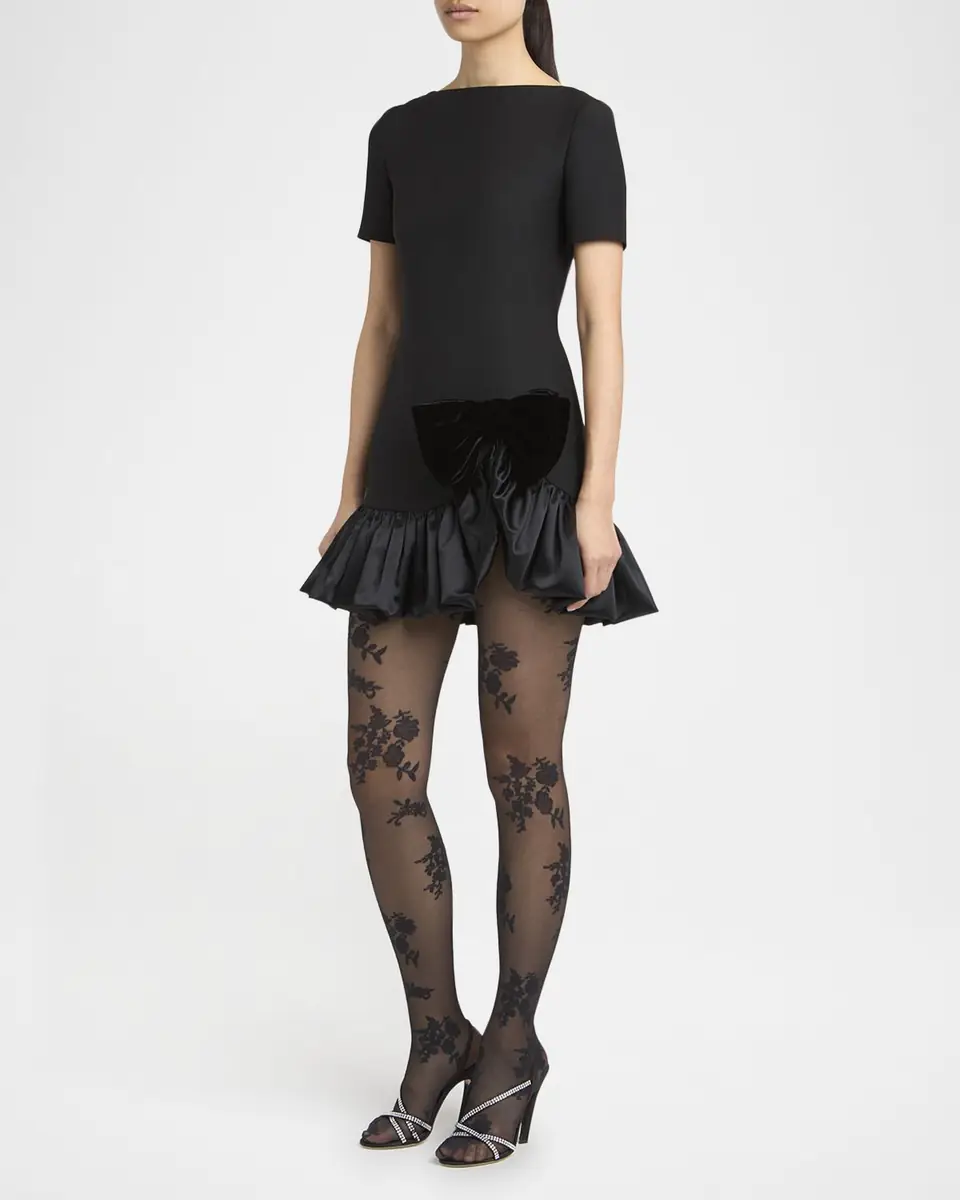 Valentino Garavani Velvet Bow Ruffle Short-Sleeve Mini Dress | Thumbnail 3