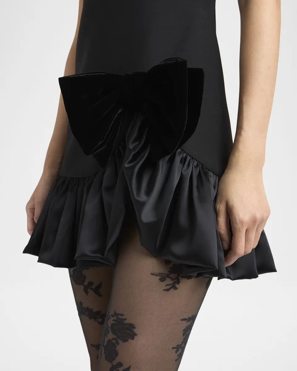 Valentino Garavani Velvet Bow Ruffle Short-Sleeve Mini Dress | Thumbnail 4