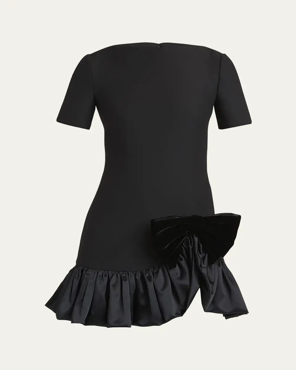 Valentino Garavani Velvet Bow Ruffle Short-Sleeve Mini Dress | Thumbnail 5