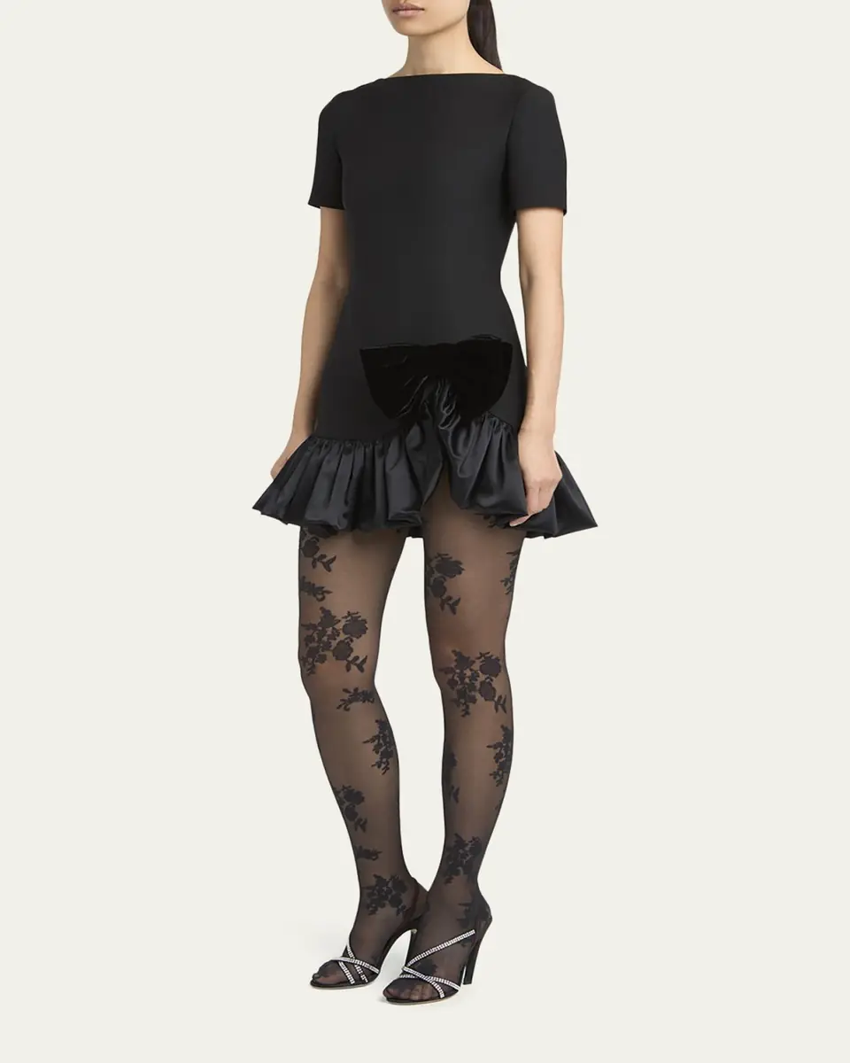 Valentino Garavani Velvet Bow Ruffle Short-Sleeve Mini Dress | Thumbnail 6