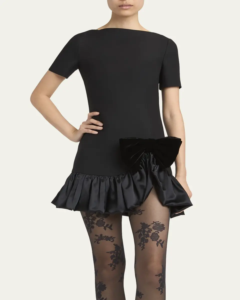 Valentino Garavani Velvet Bow Ruffle Short-Sleeve Mini Dress | Thumbnail 8