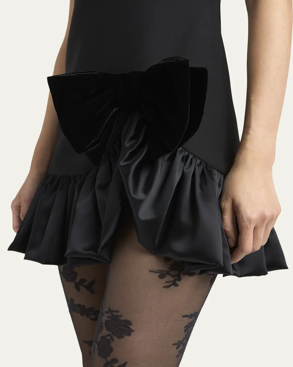 Valentino Garavani Velvet Bow Ruffle Short-Sleeve Mini Dress | Thumbnail 9