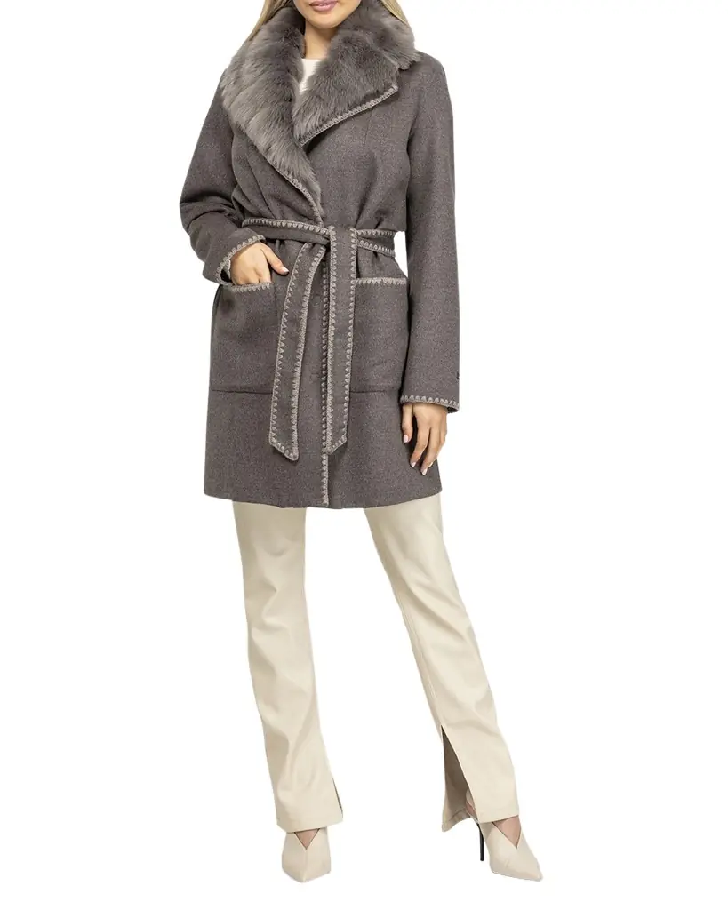 Gorski Belted Cashmere-Wool Stroller with Detachable Merinillo Lamb Shearling Collar | Image 1 Gorski Belted Cashmere-Wool Stroller with Detachable Merinillo Lamb Shearling Collar | Image 1