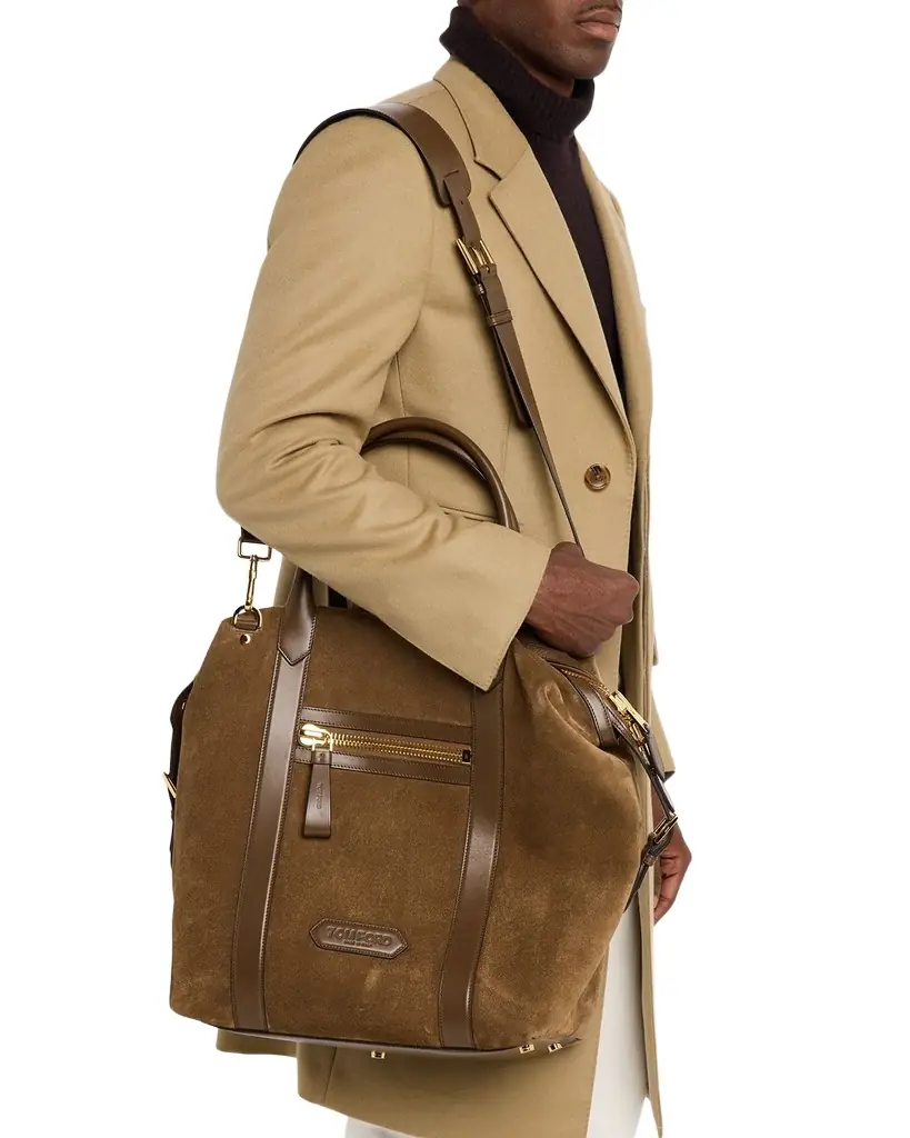 Tom Ford Men's Suede and Leather Side-Buckle Tote Bag