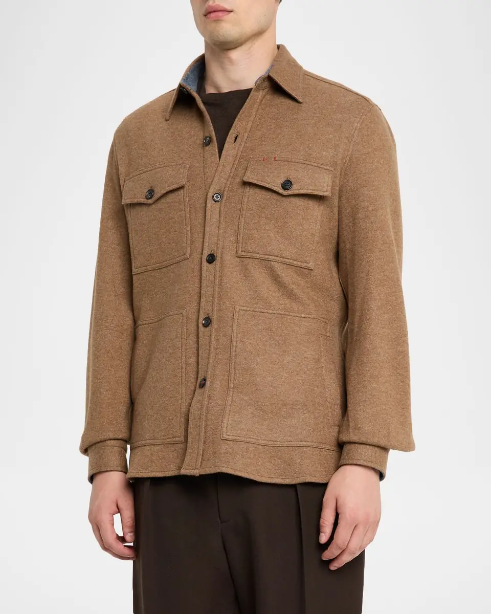 Isaia Men's Cashmere Double-Face Four-Pocket Overshirt | Thumbnail 4