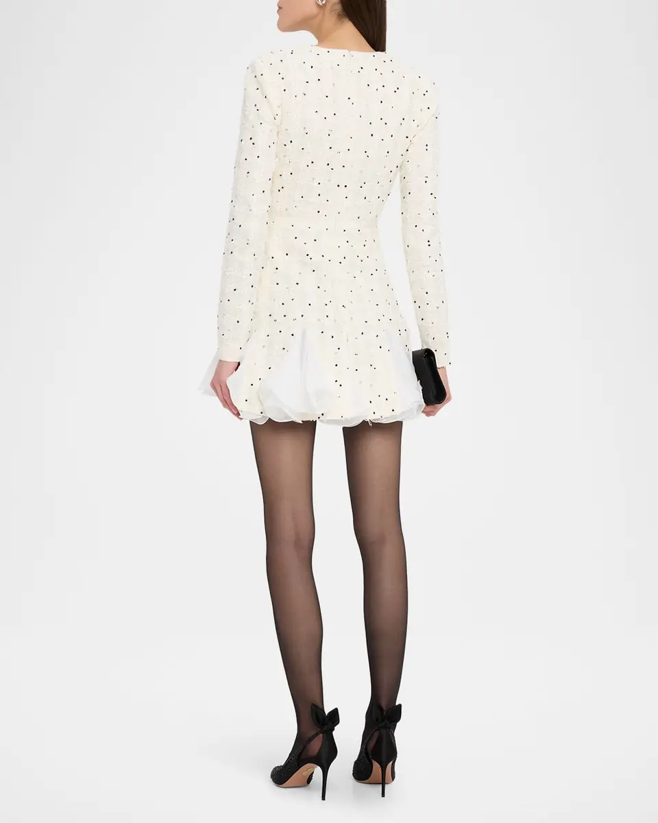 Giambattista Valli Polka-Dot Boucle Long-Sleeve Godet Mini Dress | Thumbnail 3 Giambattista Valli Polka-Dot Boucle Long-Sleeve Godet Mini Dress | Thumbnail 3