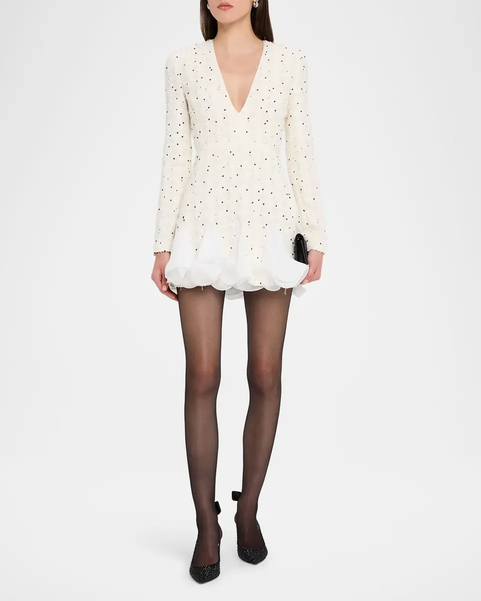 Giambattista Valli Polka-Dot Boucle Long-Sleeve Godet Mini Dress | Thumbnail 4 Giambattista Valli Polka-Dot Boucle Long-Sleeve Godet Mini Dress | Thumbnail 4