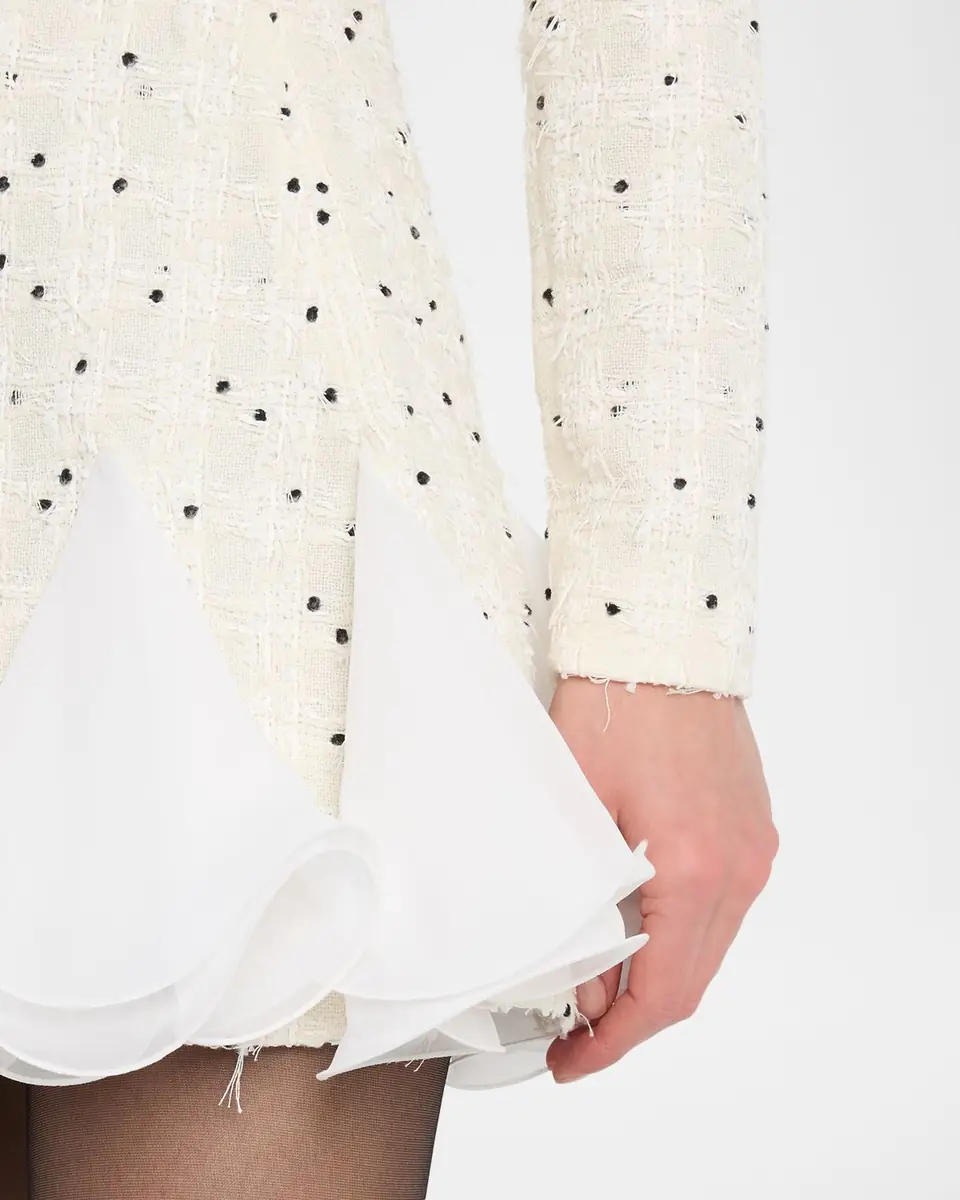 Giambattista Valli Polka-Dot Boucle Long-Sleeve Godet Mini Dress | Thumbnail 5 Giambattista Valli Polka-Dot Boucle Long-Sleeve Godet Mini Dress | Thumbnail 5