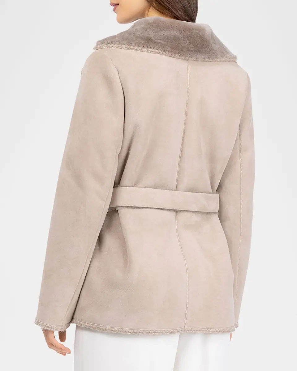 Gorski Merino Shearling Lamb Belted Jacket With Whipstitch Trim | Thumbnail 3 Gorski Merino Shearling Lamb Belted Jacket With Whipstitch Trim | Thumbnail 3