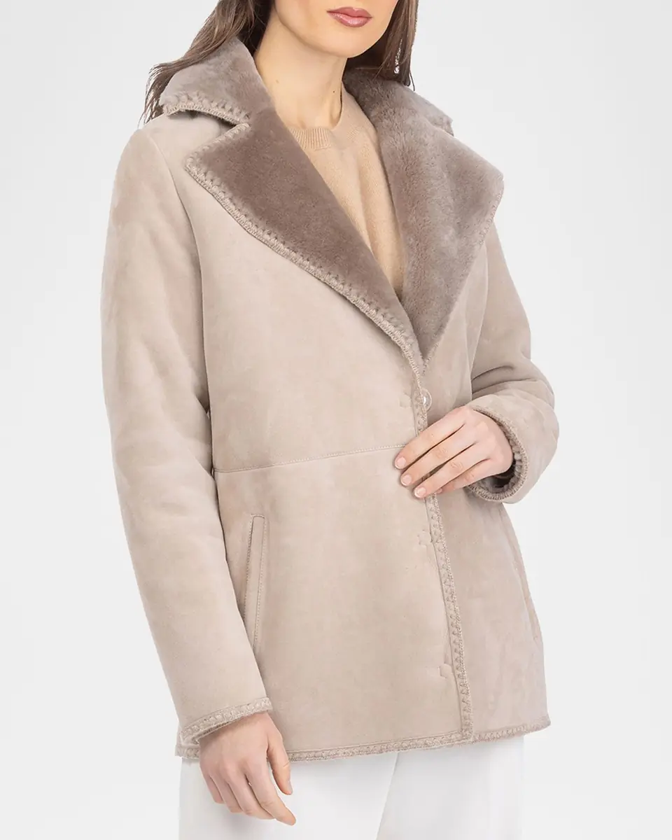 Gorski Merino Shearling Lamb Belted Jacket With Whipstitch Trim | Thumbnail 5 Gorski Merino Shearling Lamb Belted Jacket With Whipstitch Trim | Thumbnail 5
