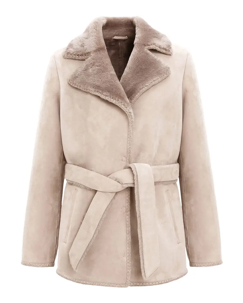 Gorski Merino Shearling Lamb Belted Jacket With Whipstitch Trim | Image 1 Gorski Merino Shearling Lamb Belted Jacket With Whipstitch Trim | Image 1