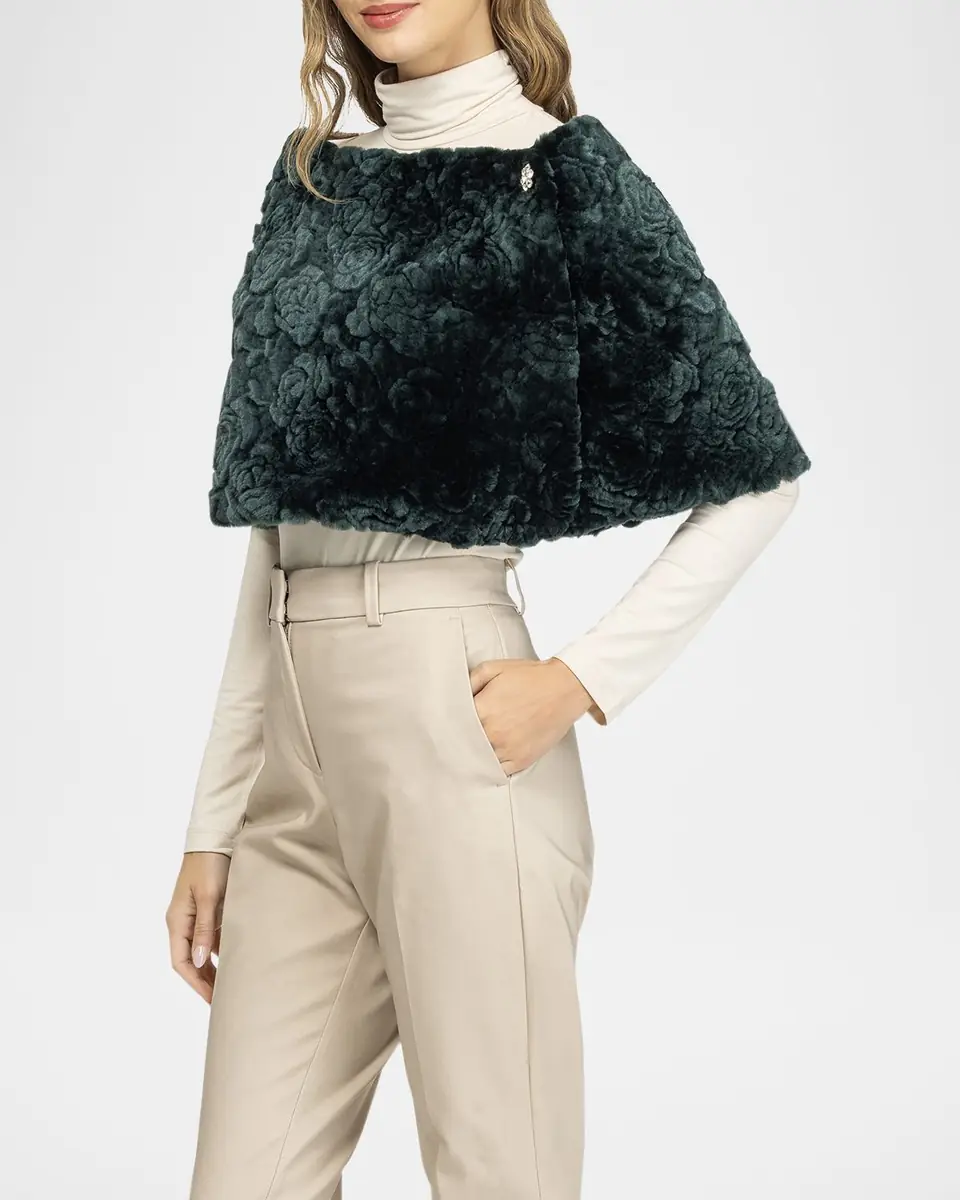 Gorski Rose Printed Select Lamb Shearling Capelet | Thumbnail 3 Gorski Rose Printed Select Lamb Shearling Capelet | Thumbnail 3