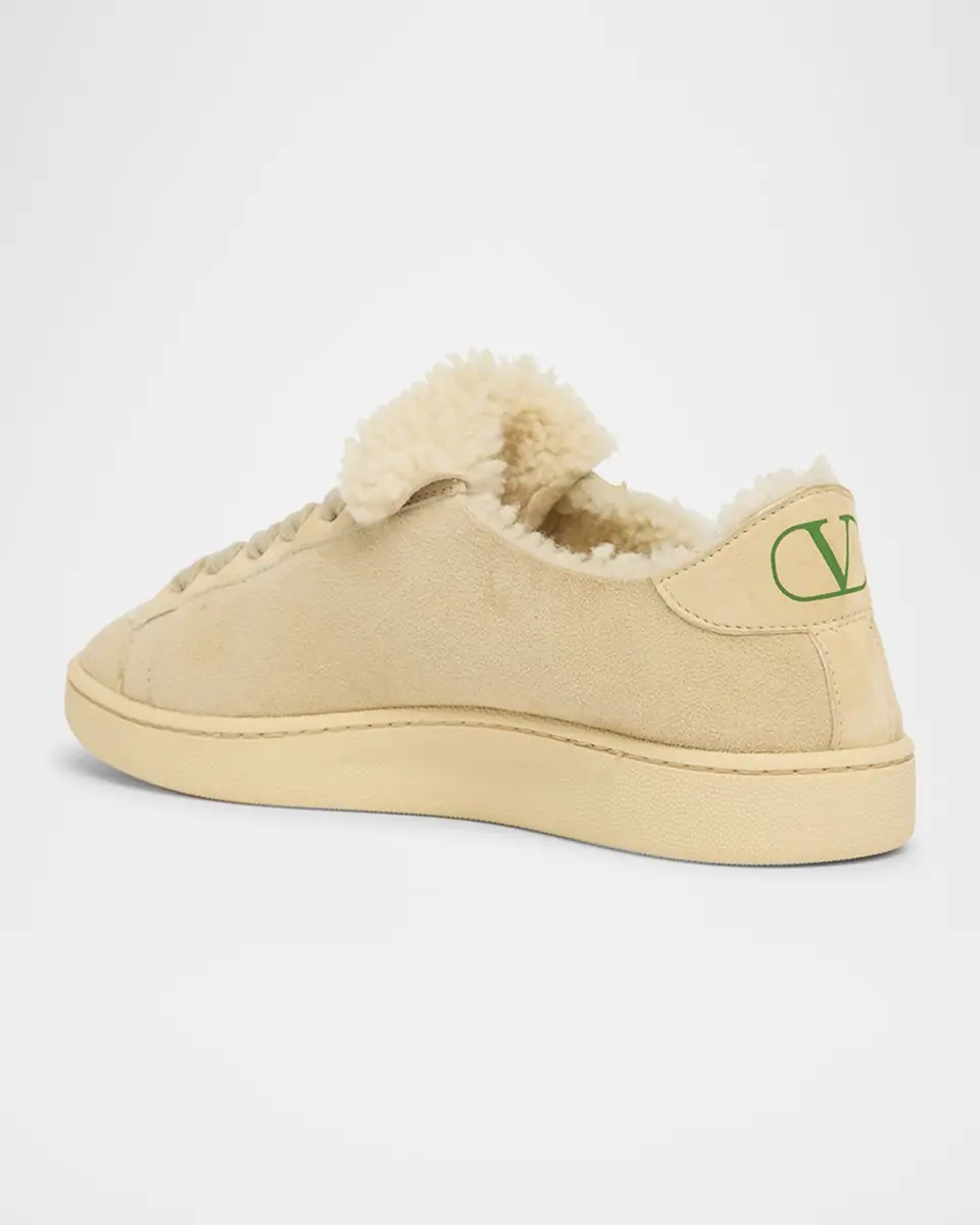 Valentino Garavani VLogo Shearling-Lined Suede Low-Top Sneakers | Thumbnail 2 Valentino Garavani VLogo Shearling-Lined Suede Low-Top Sneakers | Thumbnail 2