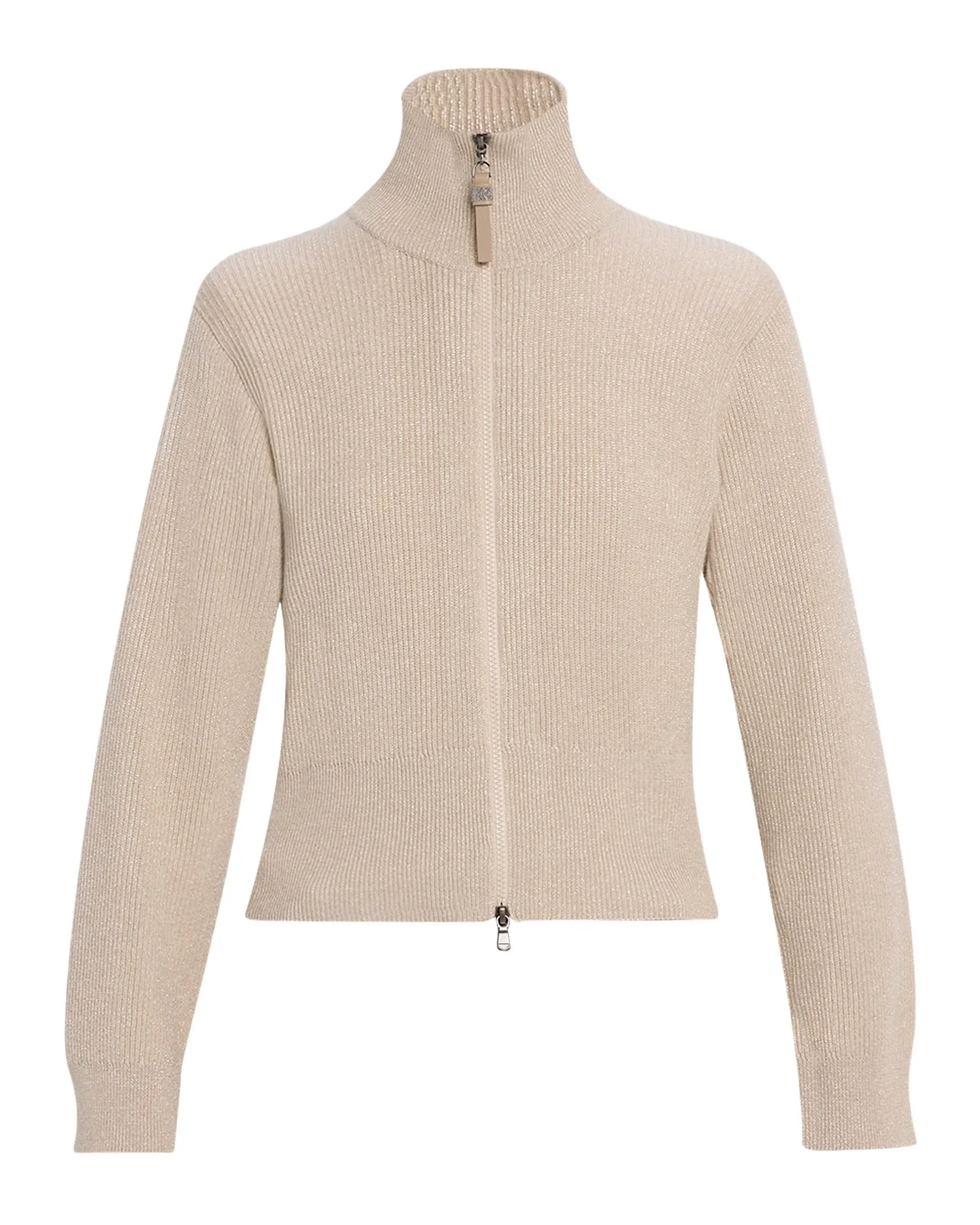 Sparkly Cashmere Rib Long-Sleeve Zip Cardigan