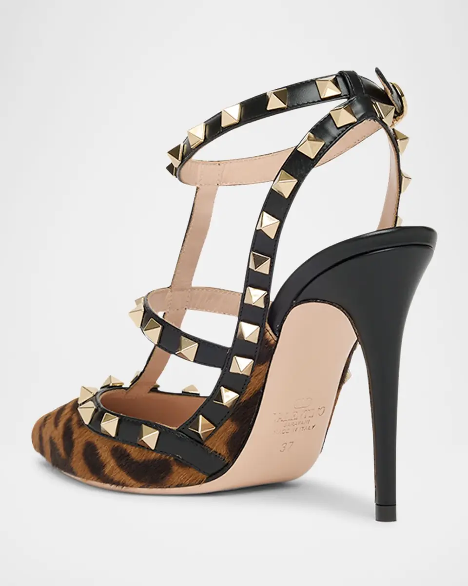 Valentino Garavani 100mm Rockstud Leopard Calf Hair Ankle-Strap Pumps | Thumbnail 2 Valentino Garavani 100mm Rockstud Leopard Calf Hair Ankle-Strap Pumps | Thumbnail 2