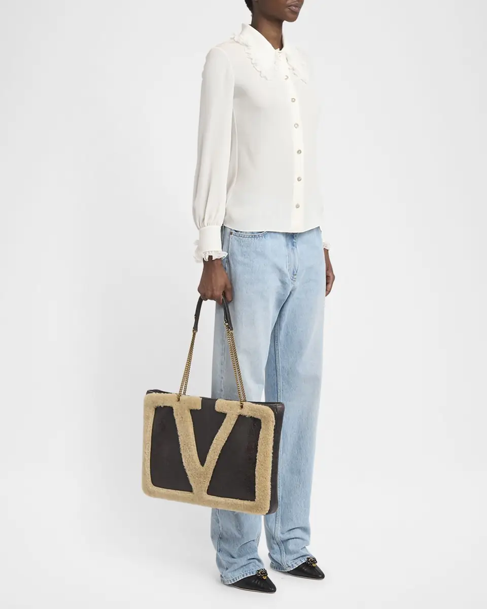 Valentino Garavani Viva Superstar Large Shearling VLogo Tote Bag | Thumbnail 5 Valentino Garavani Viva Superstar Large Shearling VLogo Tote Bag | Thumbnail 5