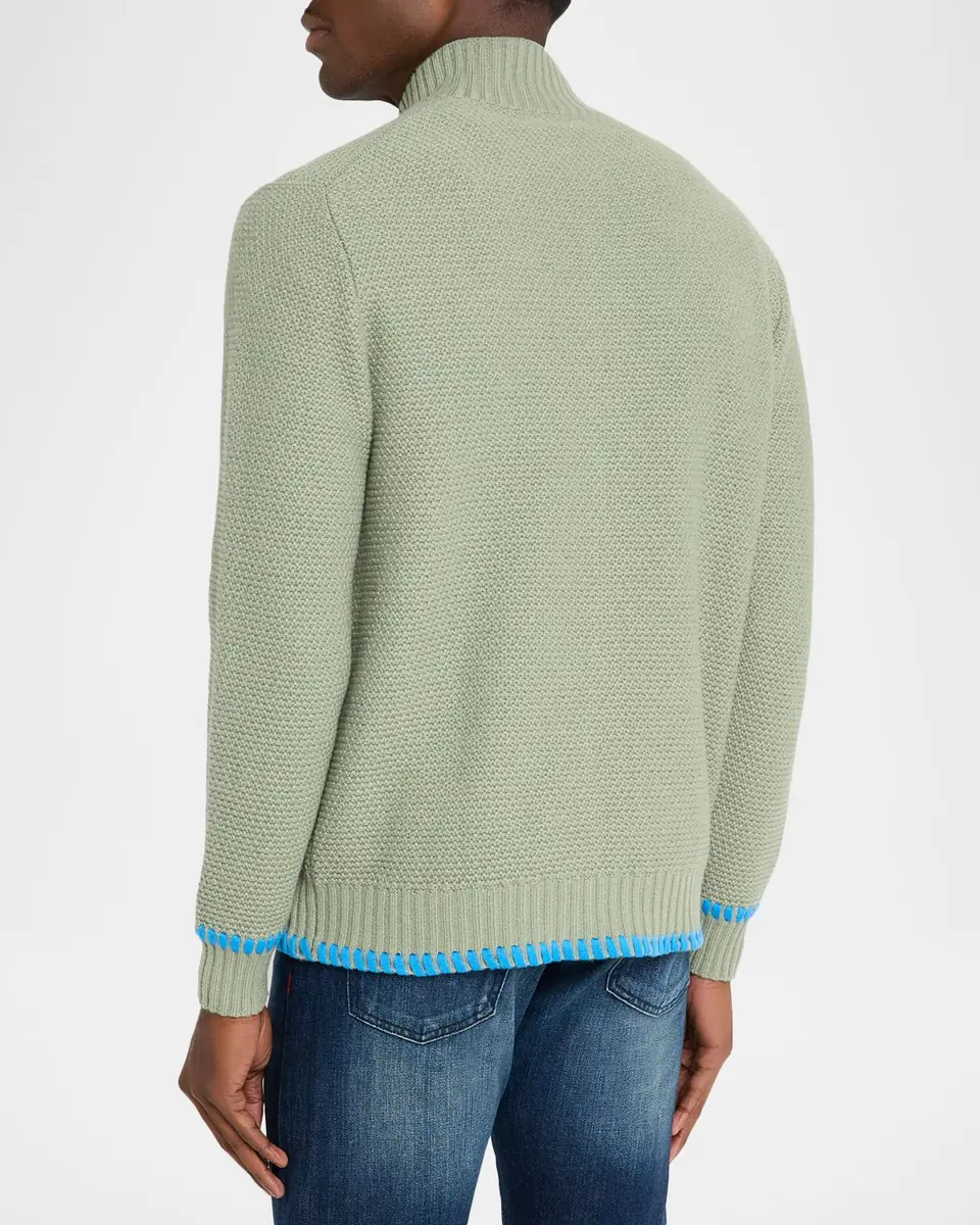 Kiton Men's Cashmere Contrast-Weave Full-Zip Sweater | Thumbnail 3