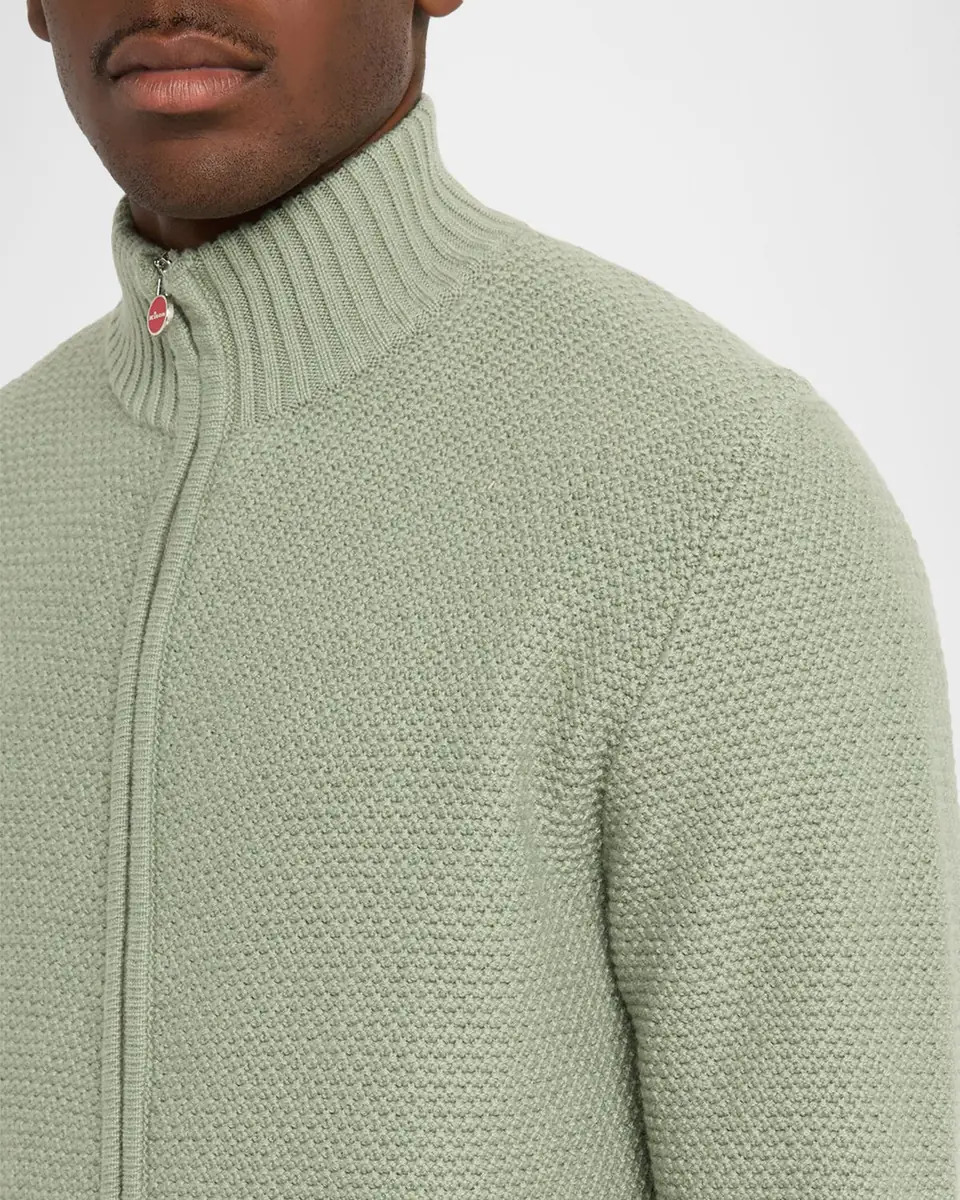 Kiton Men's Cashmere Contrast-Weave Full-Zip Sweater | Thumbnail 5