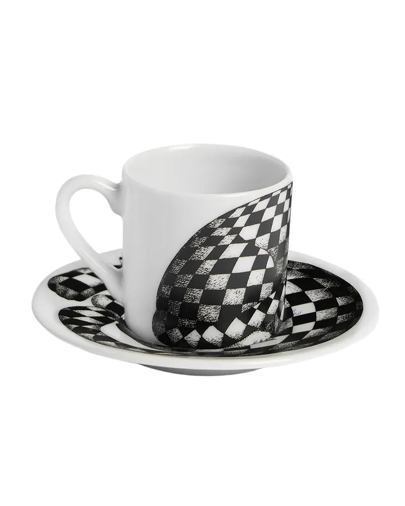 FORNASETTI High Fidelity Checkered Coffee Mug | Image 1 FORNASETTI High Fidelity Checkered Coffee Mug | Image 1