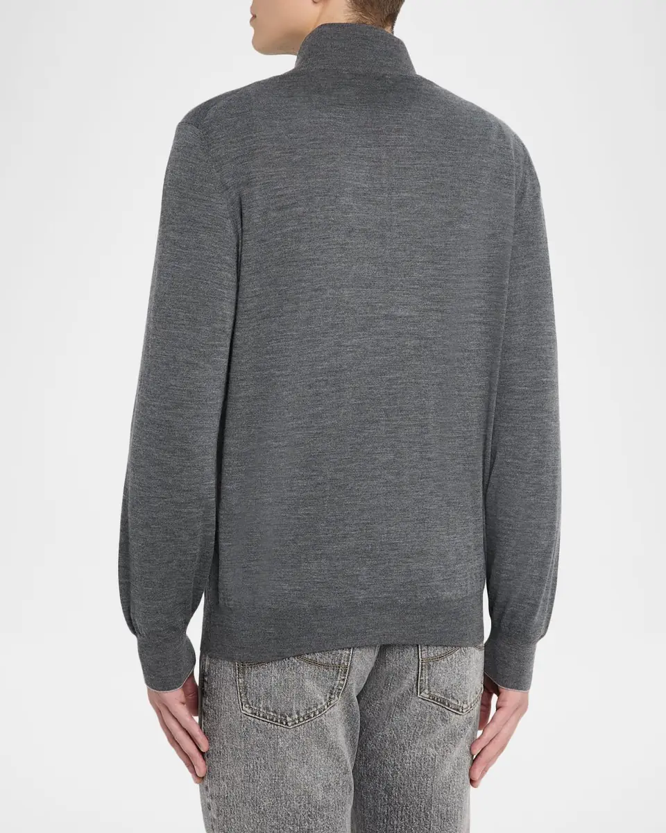 Brunello Cucinelli Men's Wool-Cashmere Half Zip Pullover Sweater | Thumbnail 2 Brunello Cucinelli Men's Wool-Cashmere Half Zip Pullover Sweater | Thumbnail 2