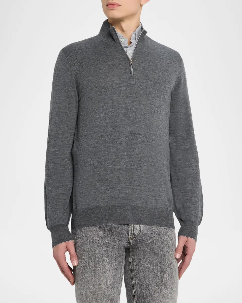 Brunello Cucinelli Men's Wool-Cashmere Half Zip Pullover Sweater | Thumbnail 3 Brunello Cucinelli Men's Wool-Cashmere Half Zip Pullover Sweater | Thumbnail 3